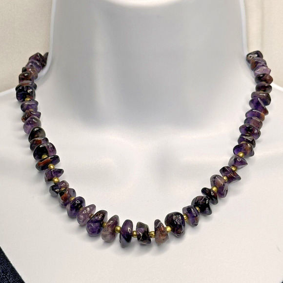 Vintage Amethyst Necklace Polished Gemstone Chip Bead Chunky 18" - Picture 9 of 16